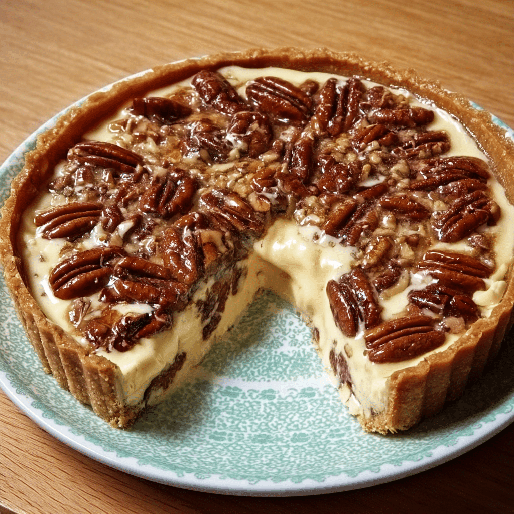 Indulge in the creamy richness of Pecan Cheesecake Pie, a delightful dessert that will amaze your taste buds!