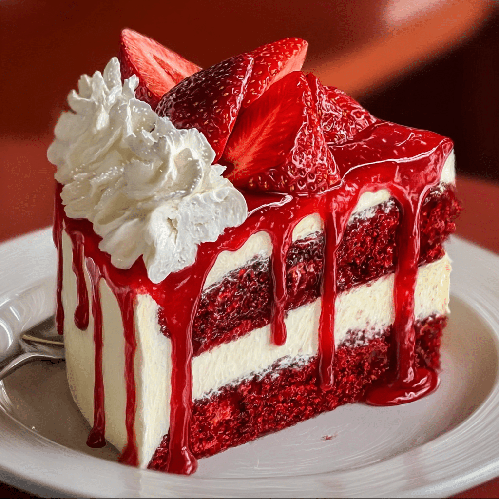 Indulge in the rich flavors of Red Velvet Strawberry Cheesecake – a decadent delight you’ll savor!