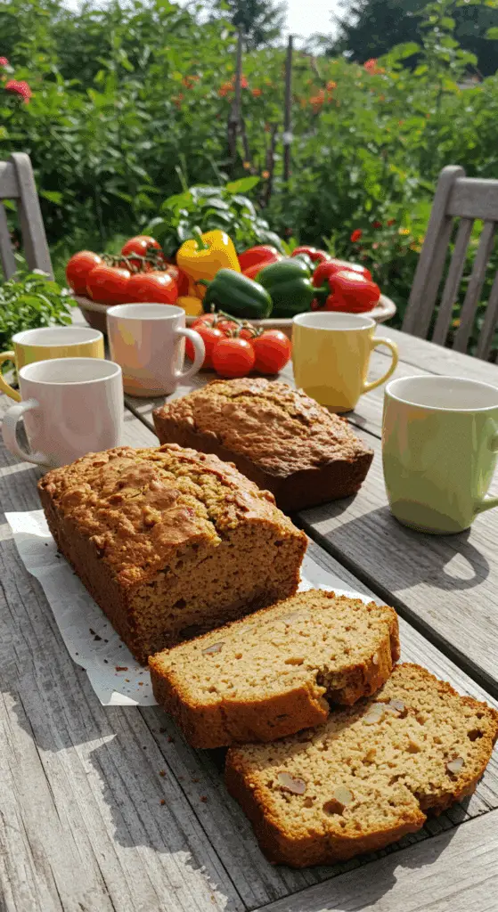 Zucchini bread loaves served for breakfast with coffee