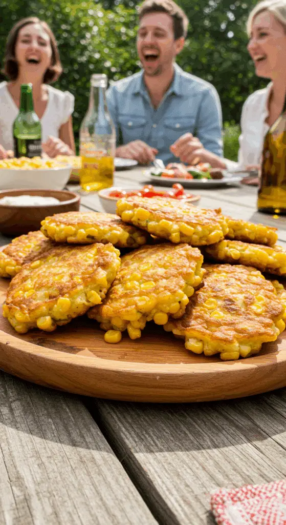Corn fritters served for summer barbecue and outdoor entertaining