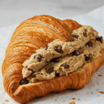 Crookie recipe showing croissant stuffed with gooey cookie dough