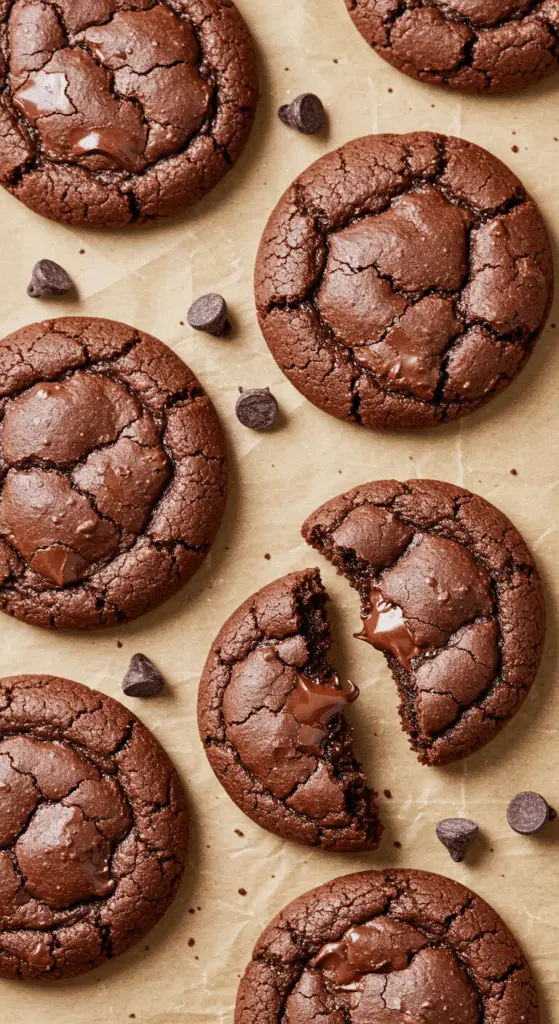 Fudgy chewy brookies with crackly tops and gooey chocolate interior