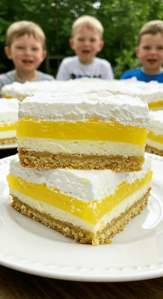 Lemon Lush served for summer entertaining showing beautiful layers