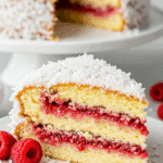 Raspberry swirl coconut snowball cake served for special celebration