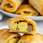 Sausage egg and cheese breakfast roll-ups served for family breakfast