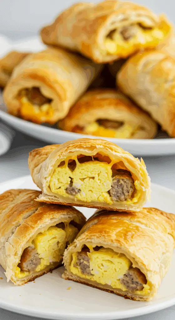 Sausage egg and cheese breakfast roll-ups served for family breakfast