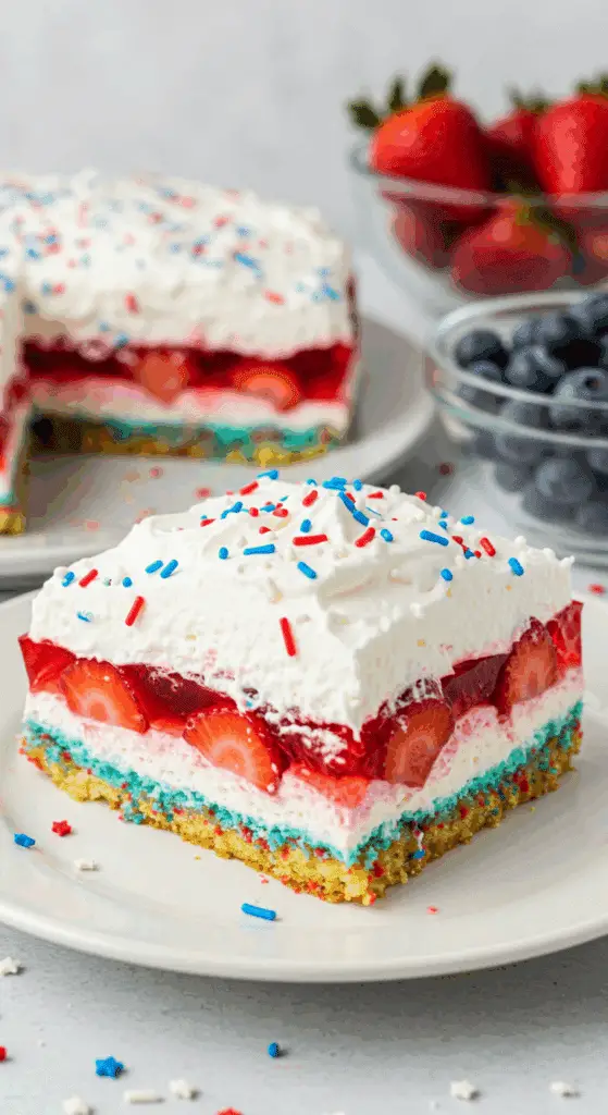 Summer berry jello lasagna served
