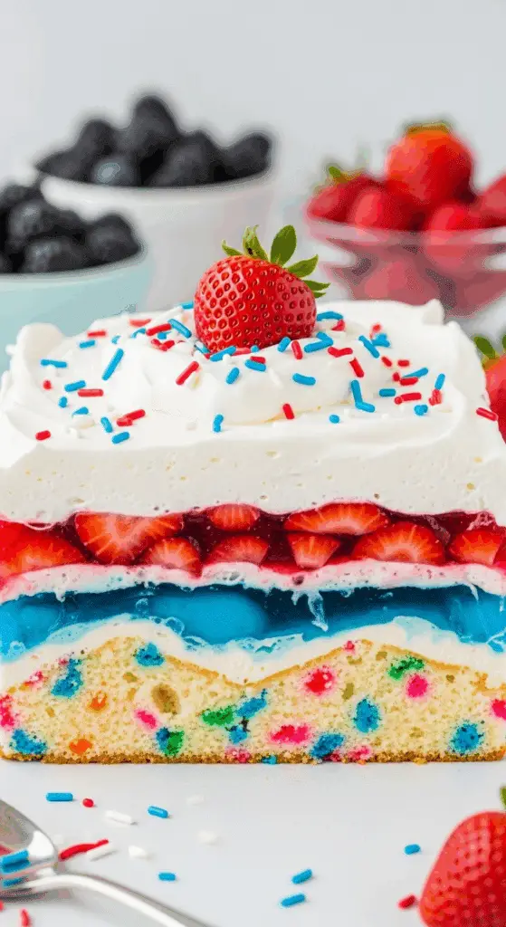 Summer berry jello lasagna served