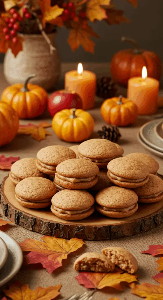 Apple cider whoopie pie cookies served for fall entertaining and gatherings