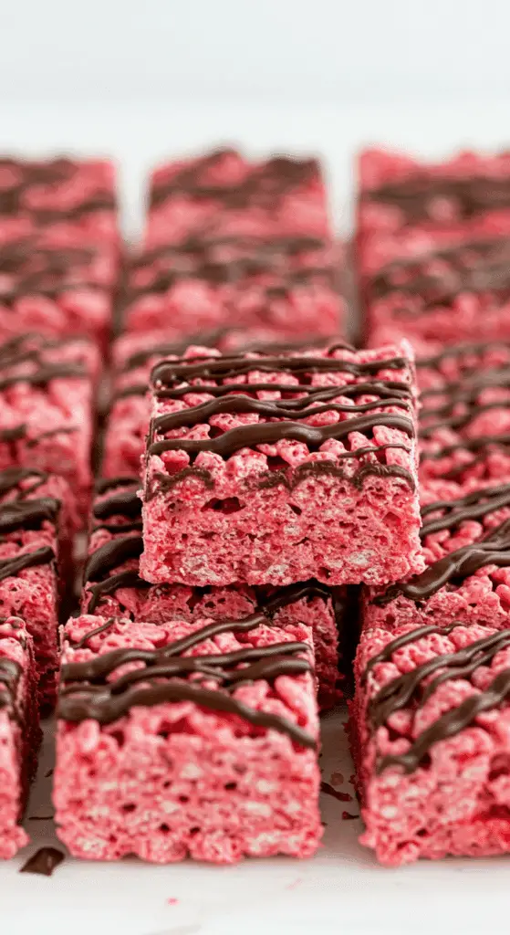 Chocolate covered cherry Rice Krispies treats served at party presentation
