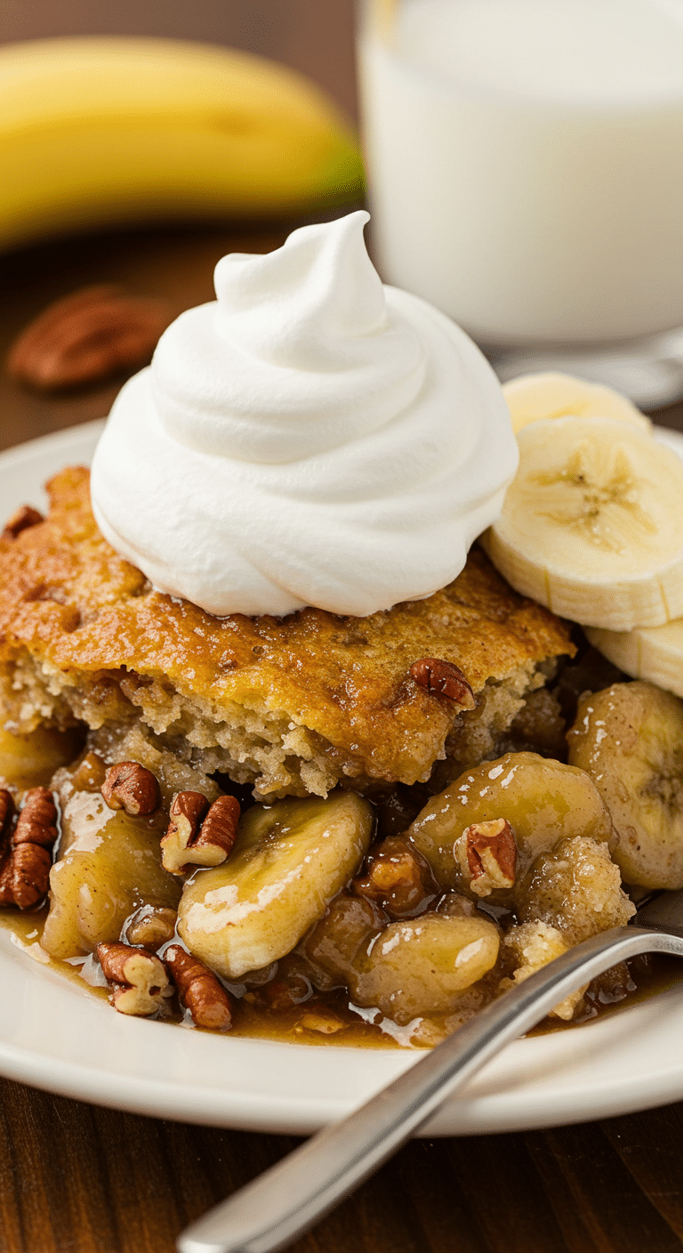 Southern banana cobbler served with vanilla ice cream