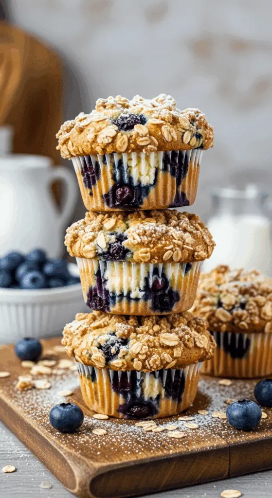 Cottage cheese blueberry muffins served for healthy breakfast with fresh berries