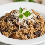 Plated Instant Pot Mushroom Risotto garnished with parsley