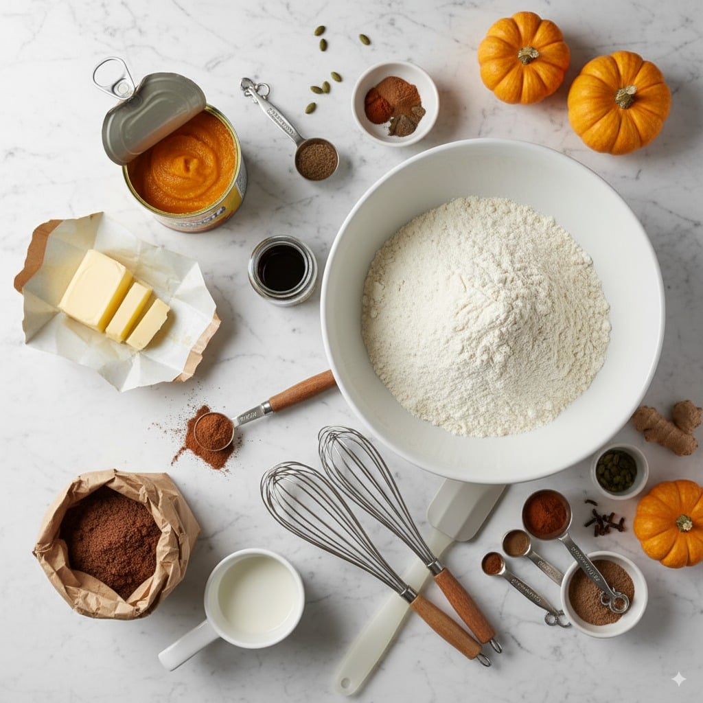 Ingredients for making Pumpkin Cinnamon Roll Muffins recipe