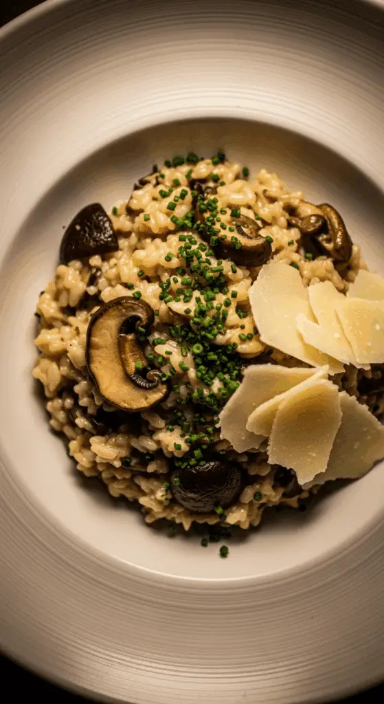 a serving of gourmet mushroom risotto