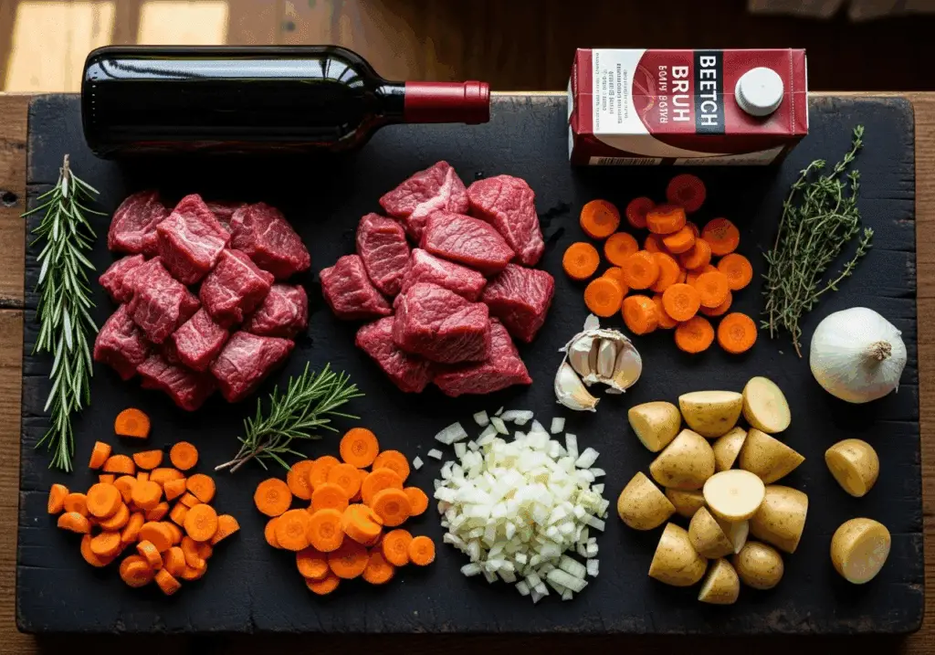 Fresh ingredients for making Witch's Cauldron Beef Stew recipe