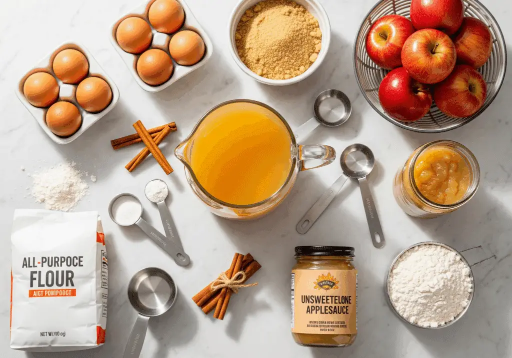Apple cider doughnut cake ingredients including brown sugar and cinnamon spices