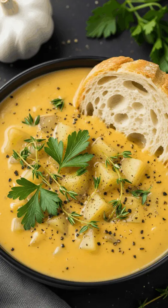 Homemade Cheddar Garlic Herb Potato Soup