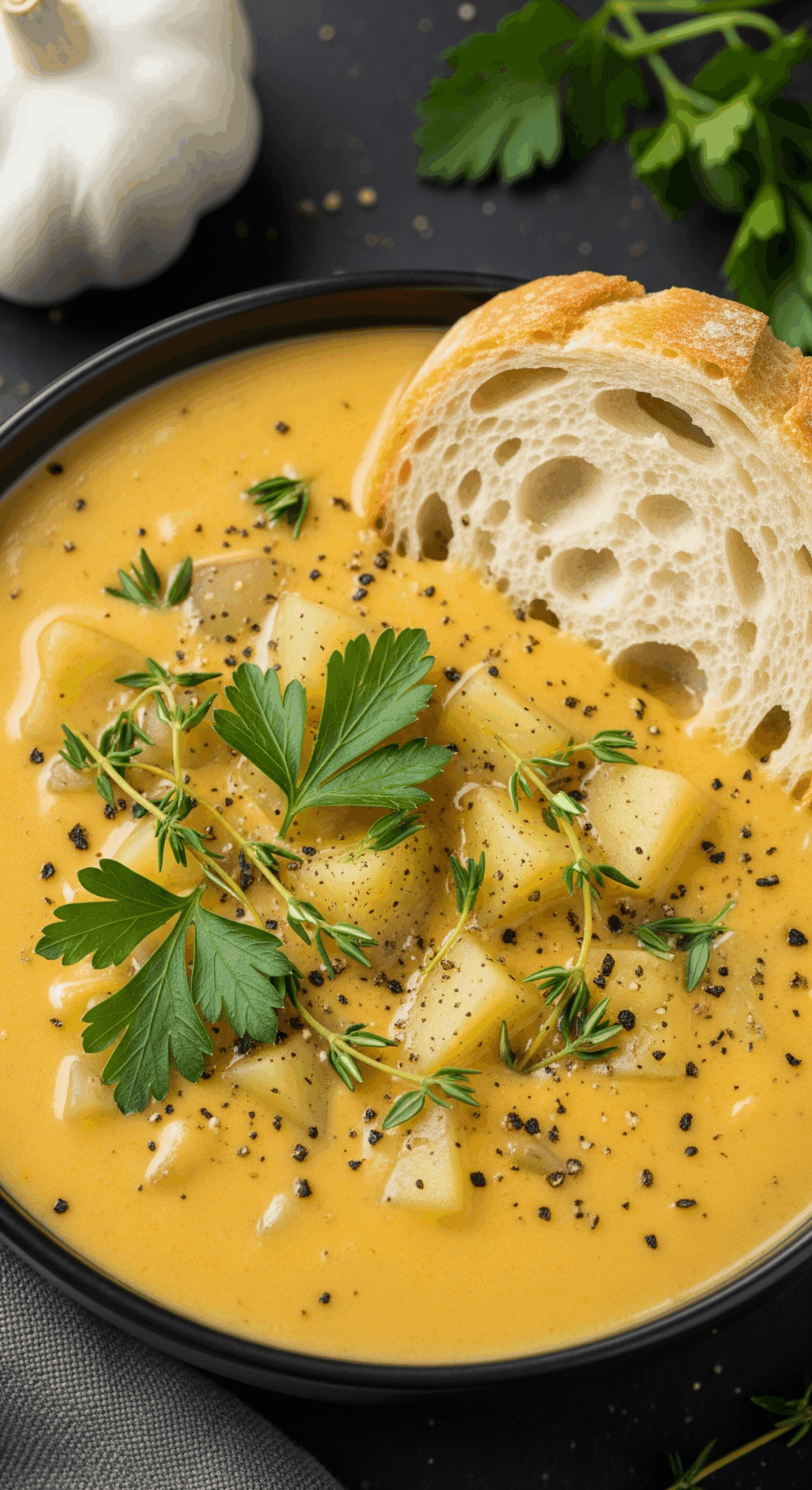 Homemade Cheddar Garlic Herb Potato Soup