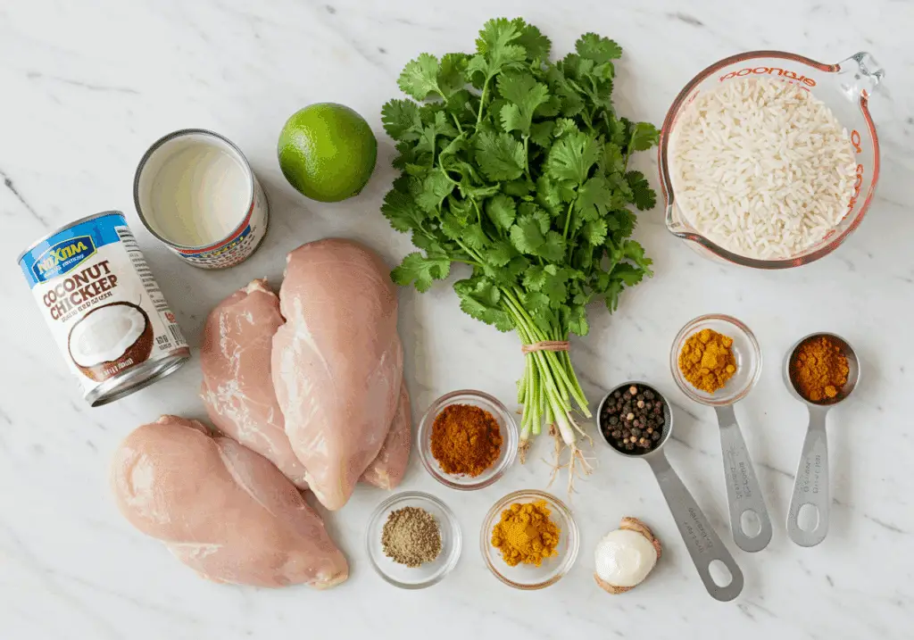 Coconut Chicken and Rice ingredients