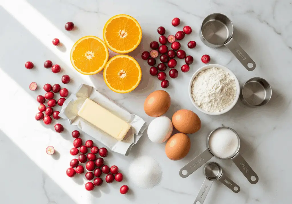 Cranberry curd bar ingredients including fresh cranberries and orange