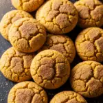 Pumpkin snickerdoodles with cracked surface and cinnamon sugar coating on wood