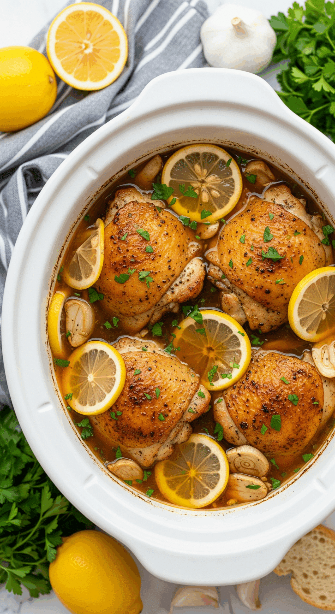 Slow Cooker Lemon Garlic Chicken served